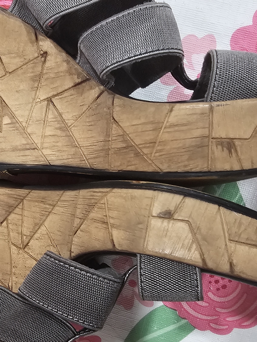 Italian Shoemakers Gray Fabric Wedge Sandals with Wood-Effect Platform